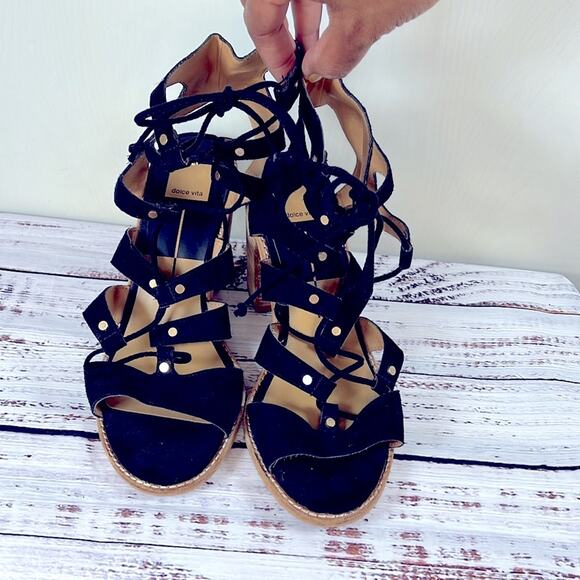 Dolce Vita Lyndon Lace Up Suede Block Heel Sandals size 9.5 - Picture 8 of 14